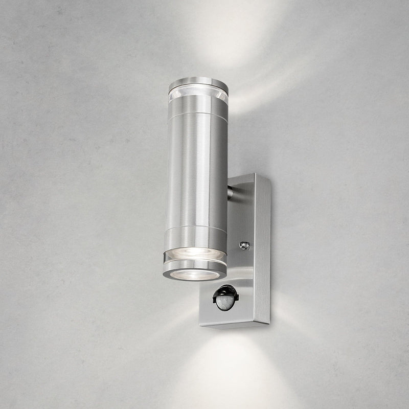 4lite Marinus GU10 Bi-Directional Outdoor Wall Light with PIR - Stainless Steel