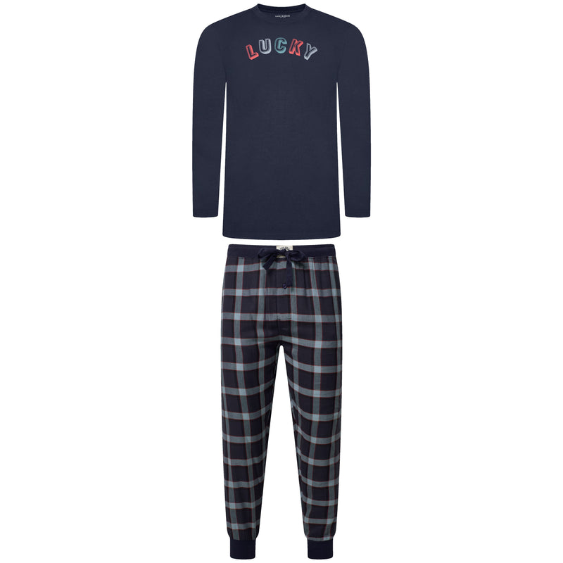 Lucky Brand Crew Neck & Closed Hem Flannel Pant Pyjama Set