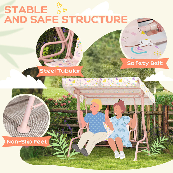 AIYAPLAY Kids Garden Swing Chair, Swing Seat with Adjustable Canopy, Pink