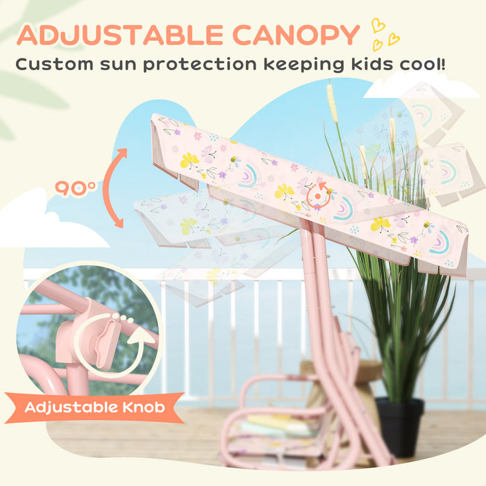 AIYAPLAY Kids Garden Swing Chair, Swing Seat with Adjustable Canopy, Pink