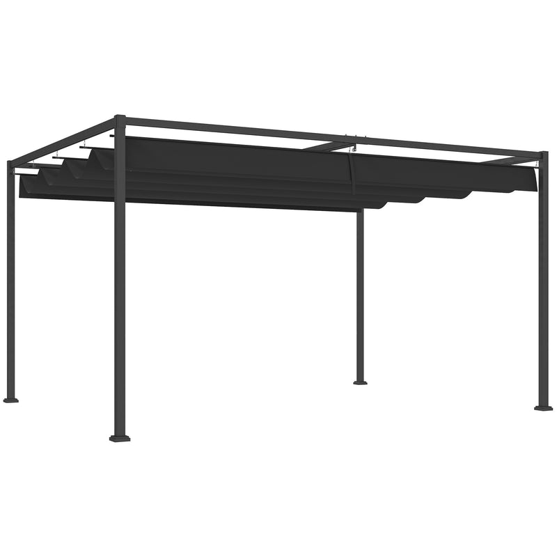 Outsunny 4x3(m) Metal Pergola Gazebo Patio Sunshelter Retractable Canopy Black
