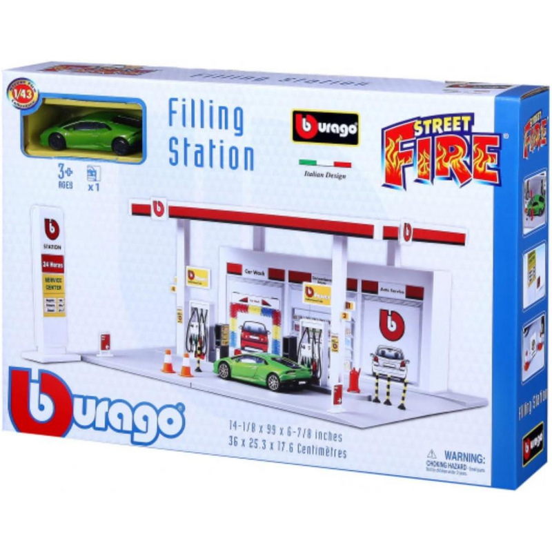 BBurago Street 1:43 Fire Service Filling Station + 1 Vehicle Car