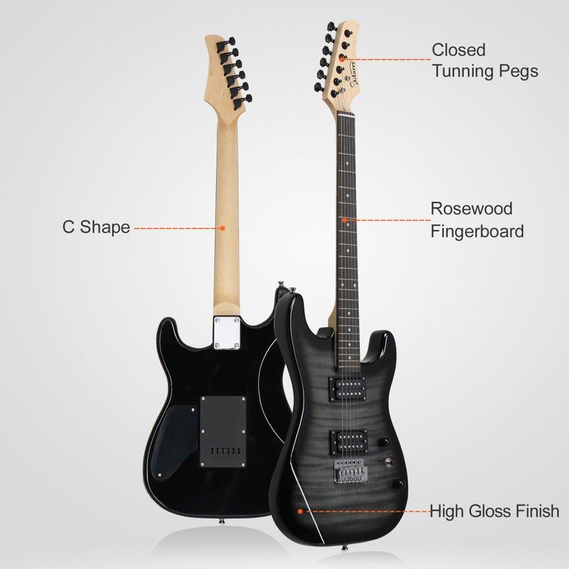 GST Stylish H-H Pickup Tiger Stripe Electric Guitar Kit with 20W AMP Bag Guitar Strap Black