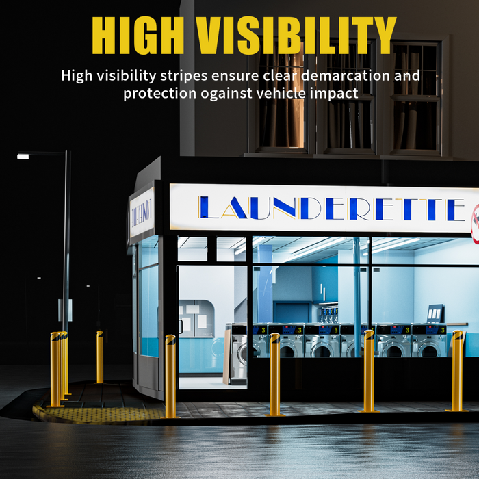 Parking Bollard Post, 48inch Bollards Steel, 4.5 Inch Diameter Bollard Covers, Yellow Powder Coated Safety Parking Barrier Post, for Traffic Sensitive Areas