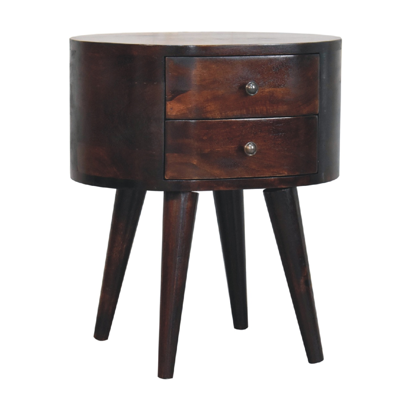 Artisan Furniture Solid Wood Light Walnut Rounded Bedside Table, 2 Drawers, Brown