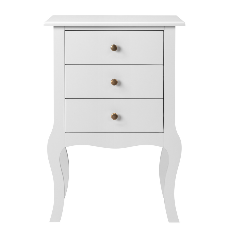 European Bedside Table-Three Pumps White