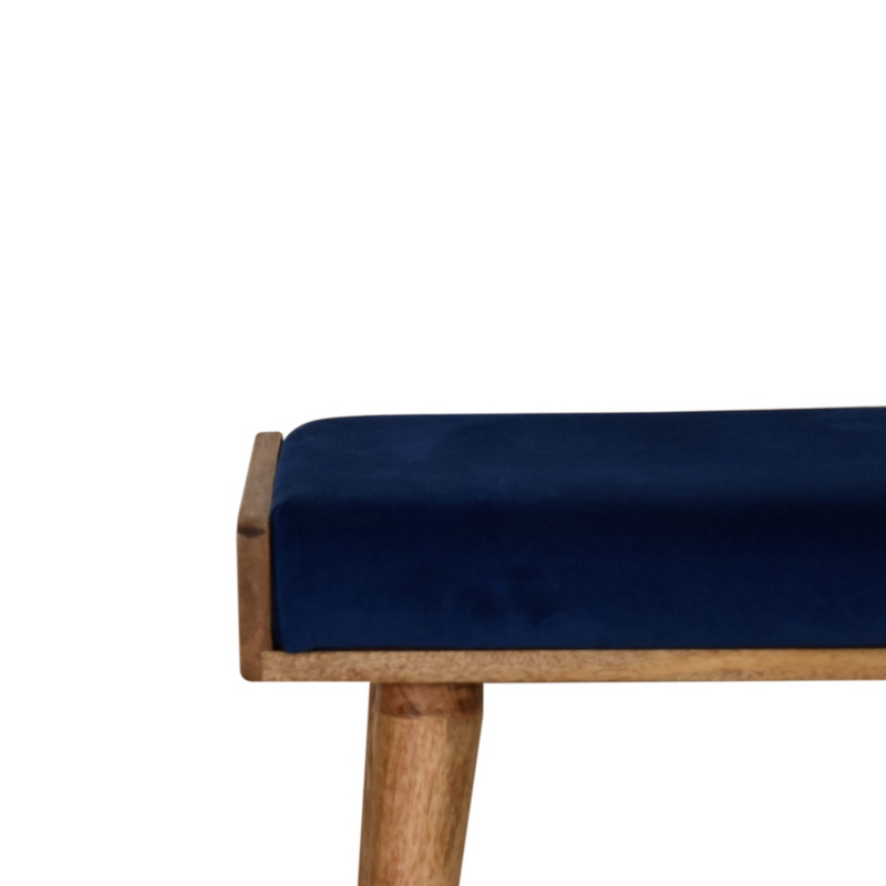 Artisan Furniture Solid Wood Upholstered Royal Blue Velvet Tray Footstool, Beige