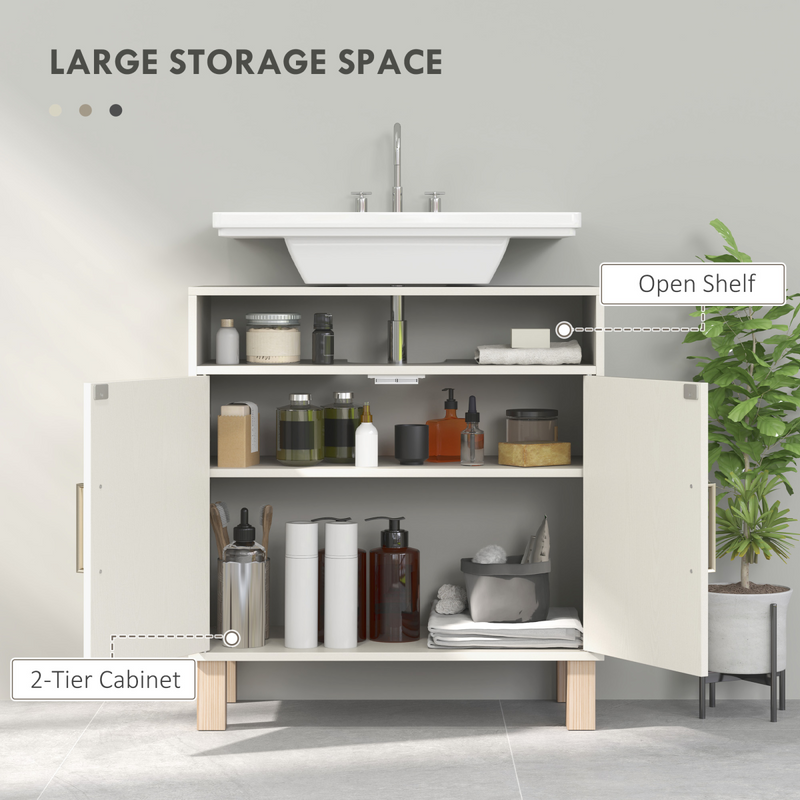HOMCOM Under Sink Bathroom Cabinet for Basin without Pedestal, Cream White