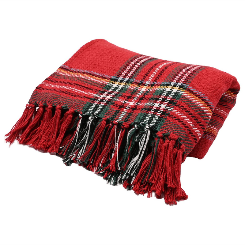 Red Tartan Woven Checked Cotton Throw 125cm x 150cm
