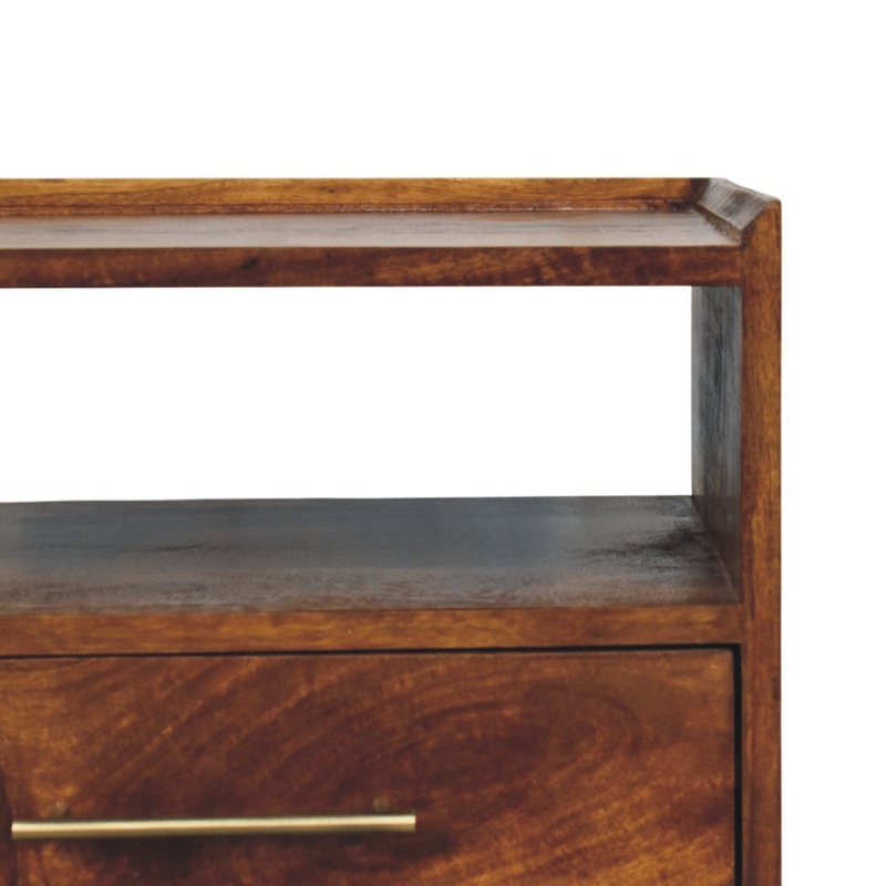 Artisan Furniture Solid Wood Valenza Open Frame Bedside, 2 Drawers & 1 Open Slot, Brown