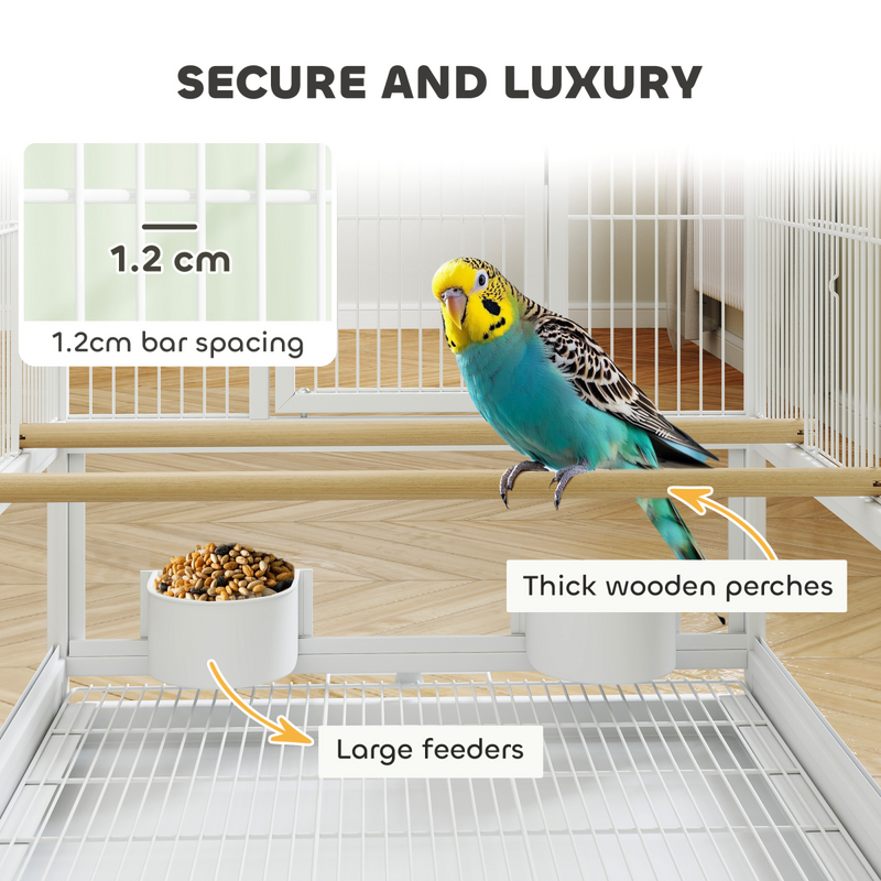 PawHut Bird Cage Parrot Cage with Rolling Stand Acrylic Viewing Panels White