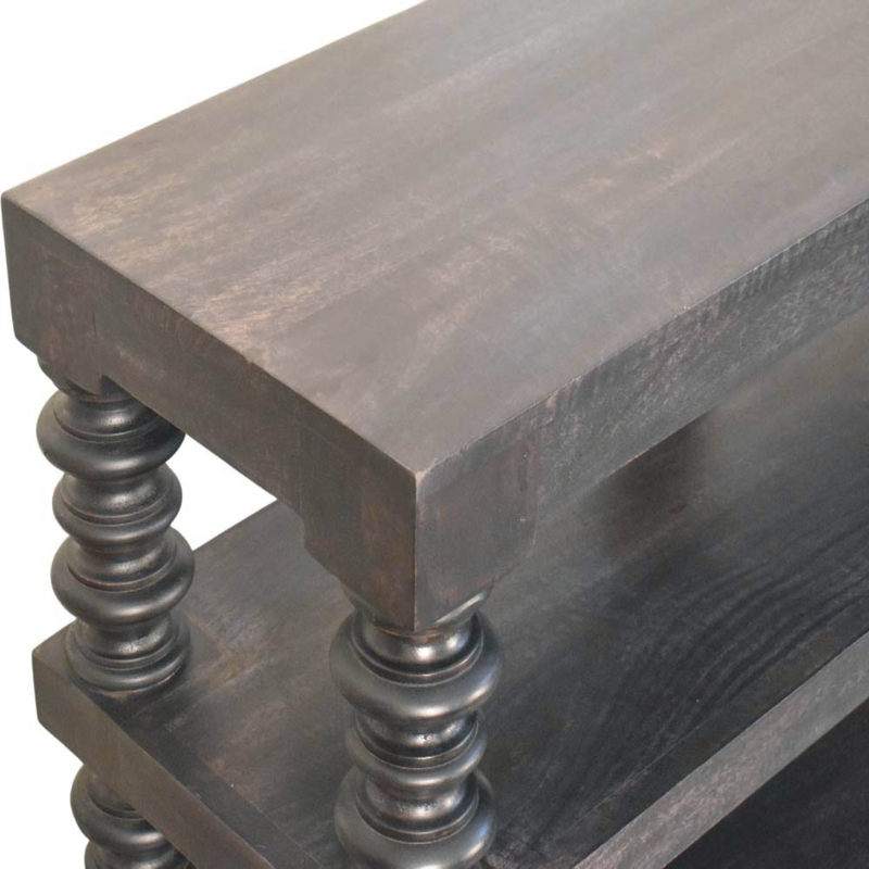Artisan Furniture Solid Wood Spindle Shelf Console in Carbon Ash, 2 Open Slots, Dark Brown