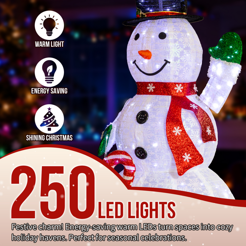 1.7M Lighted Snowman Holding Candy Cane Christmas Yard Decorations, Pre-lit Pull Up Snowman with 240 White LEDs, for Xmas Outdoor Holiday Indoor Decor Lighted Holiday Displays, White