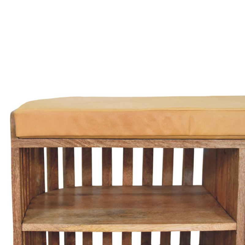Artisan Furniture Solid Wood Slatted Oak-ish Bench with 3 slots