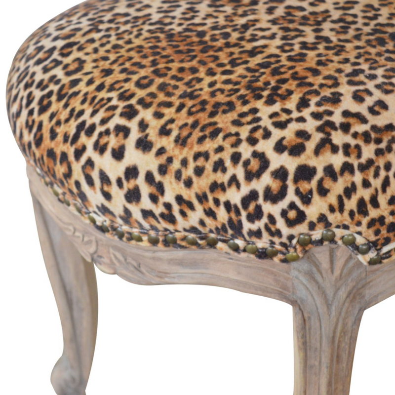 Artisan Furniture Solid Wood Leopard Print Studded Chair, Cotton Velvet