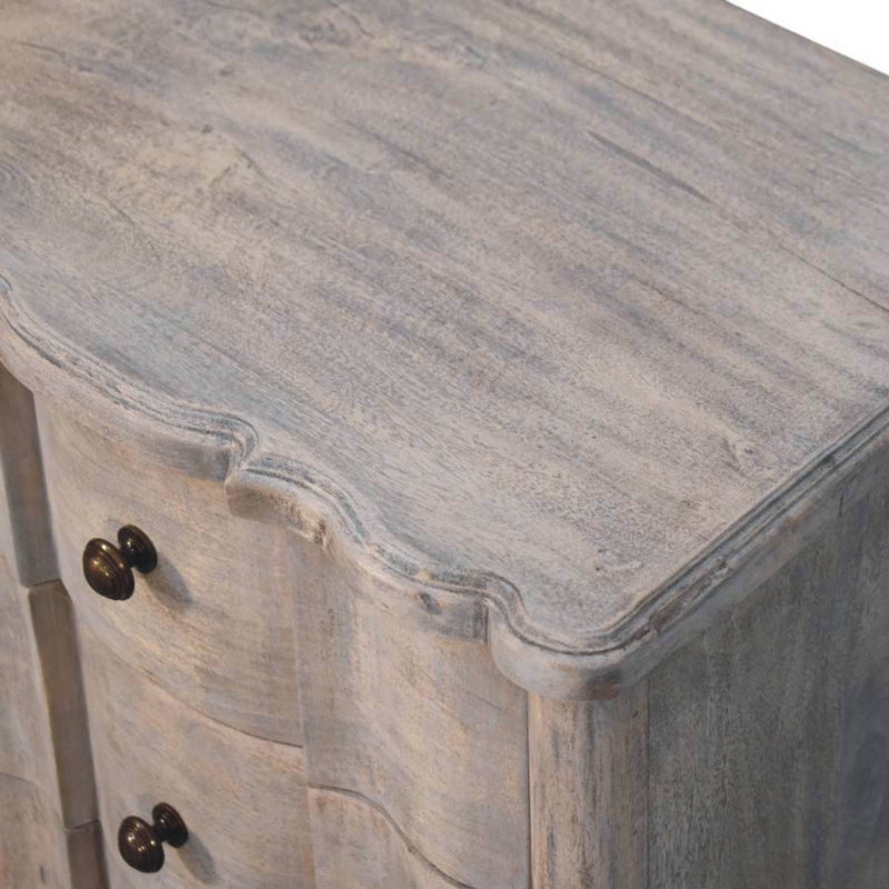 Artisan Furniture Solid Wood Beaumont Curved Nightstand, 3 Drawers, Grey