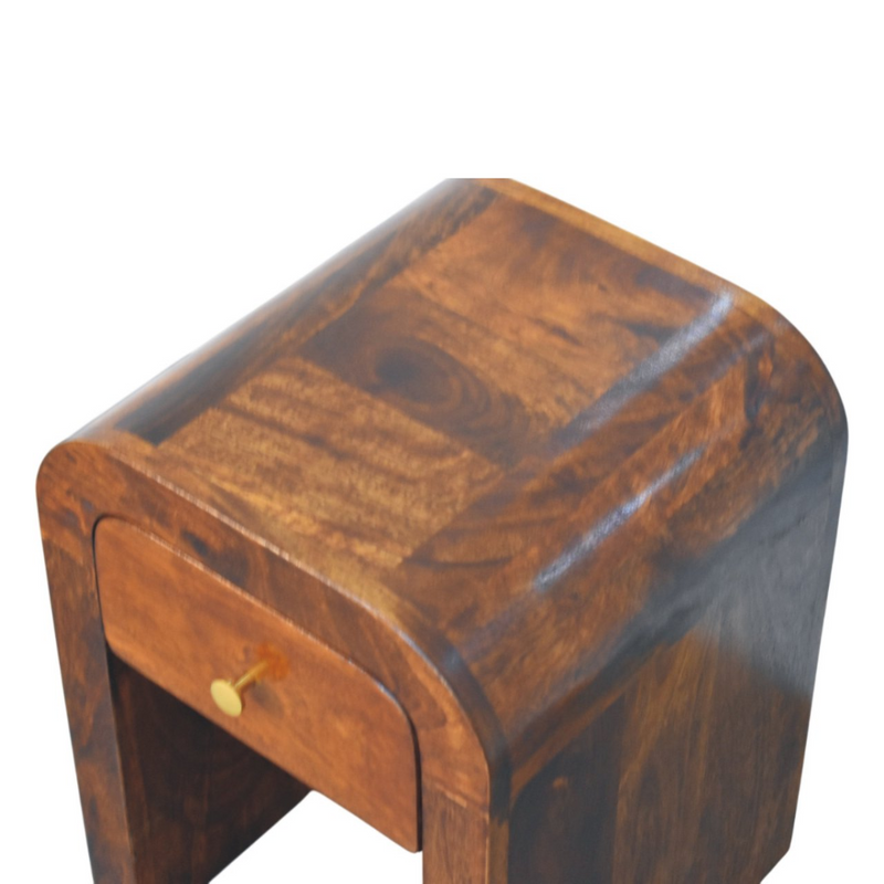 Artisan Furniture Solid Wood Mini Darcy Chestnut Nightstand with Curved Edges, Brown, 1 Drawer