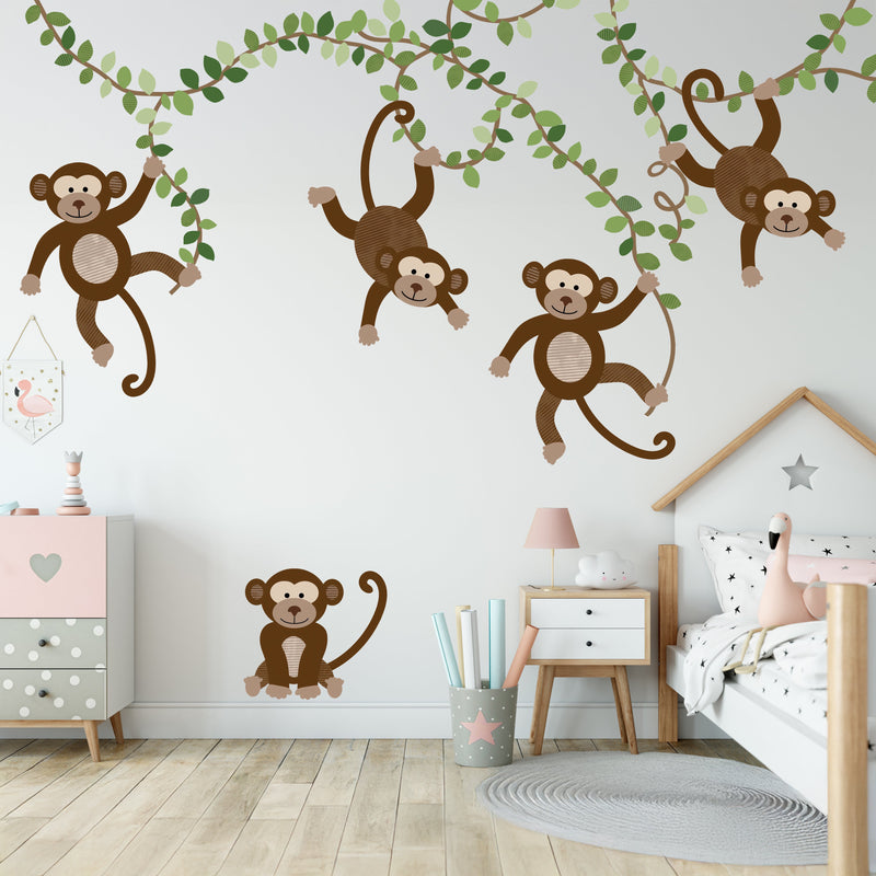 Extra Monkeys, Vines & Leaves - Repositionable Wall Decals Add-on Set
