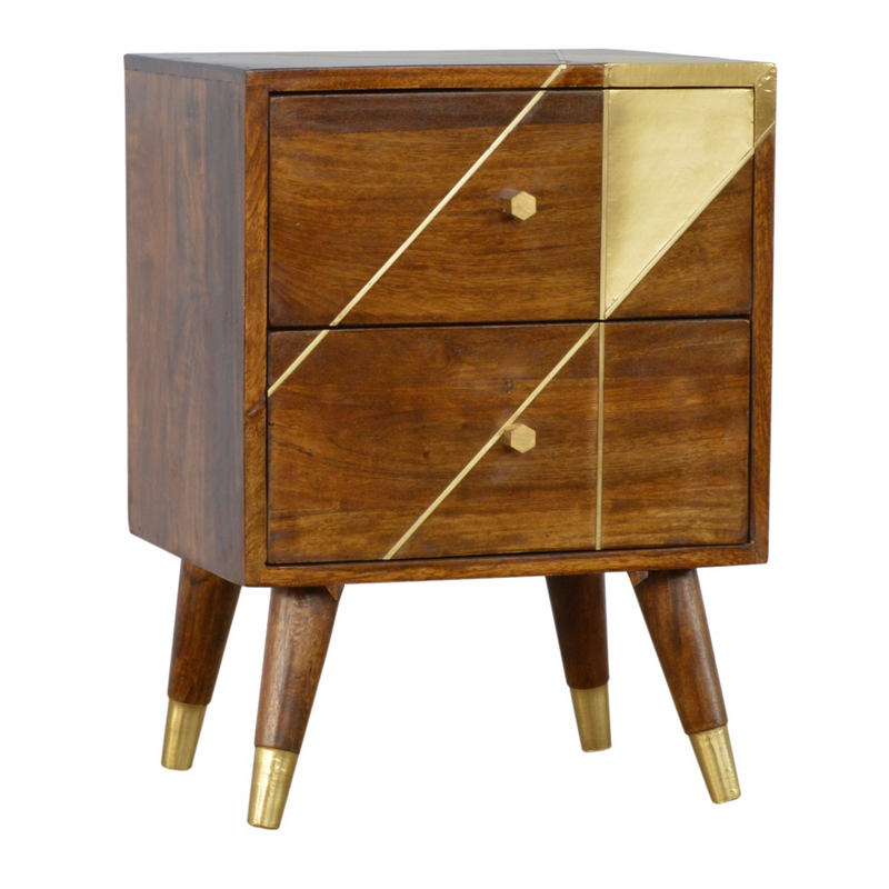 Artisan Furniture Solid Wood Gold Geometric Chestnut Bedside