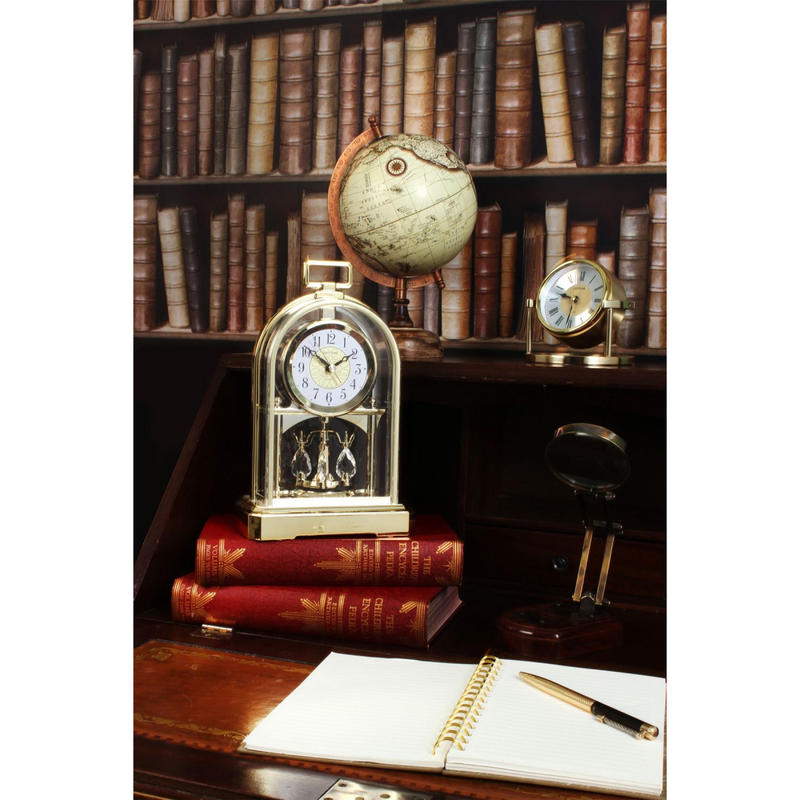 Rhythm Cont Mantel Clock Gilt Arch Anivers Sty Oblong Handle