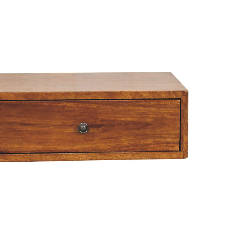 Artisan Furniture Solid Wood Lunar 2 Drawer Chestnut Wall Mounted Console, Dark Brown