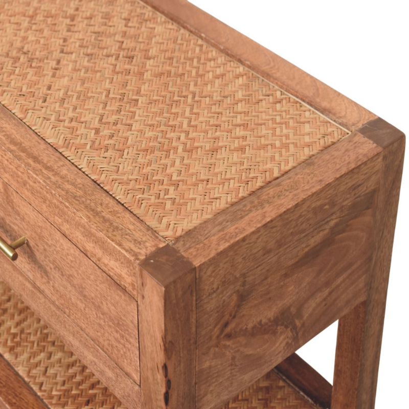 Artisan Furniture Solid Wood Saffron Rattan Console, 2 Drawers & 2 Shelves, Beige