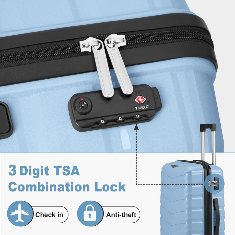 V-shaped stripes 2-piece set with PP handbag PP trolley case 14in 20in PP iron trolley fashionable color - sky blue (grain pattern)