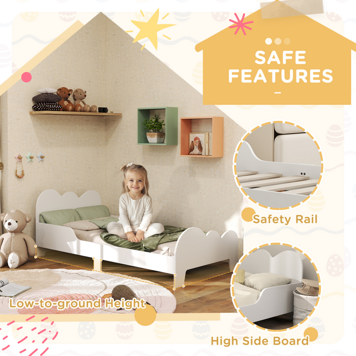 AIYAPLAY Cloud-Themed Toddler Bed with Safety Rails, 143.5 x 74.5 x 56cm