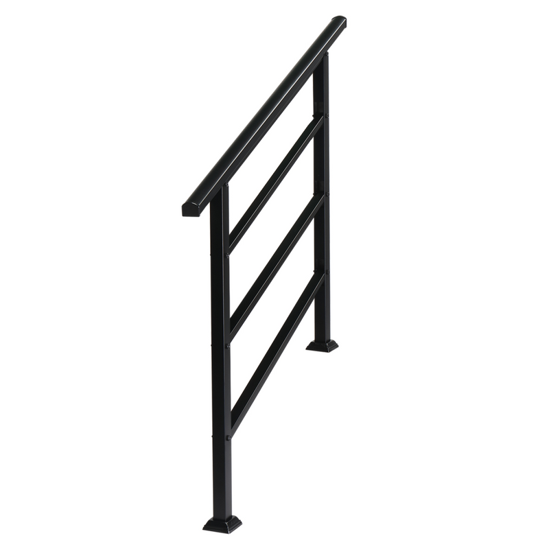 [Same Code：04286986]Handrails for Outdoor Steps, Wrought Iron Handrail Fits 1 to 4 Steps, Transitional Handrail with Installation Kit, Black