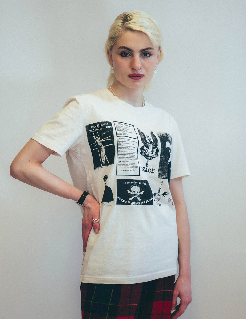 T-Shirt with Printed Patches in Ecru