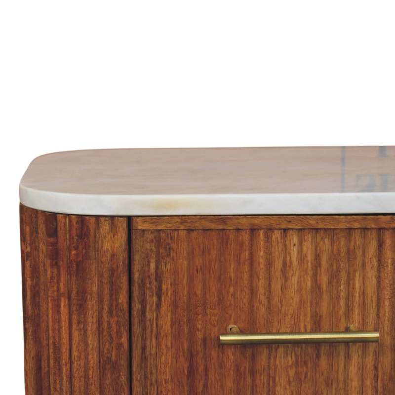 Artisan Furniture Solid Wood Aurora Marble Bedside, 2 Drawers, Brown & White