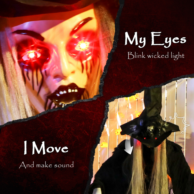 Outsunny Voice Activated Halloween Animatronics Standing Witch, Black