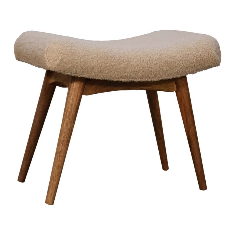 Artisan Furniture Solid Wood Boucle Cream Curved Bench