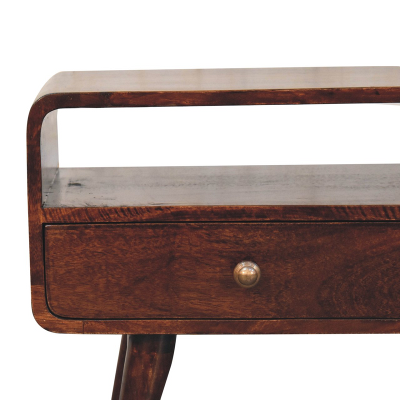 Artisan Furniture Solid Wood Curved California Walnut Media Unit, Brown, 2 Drawers and 1 Shelf