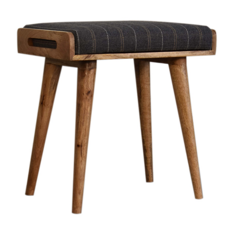Artisan Furniture Solid Mango Wood Pewter Tweed Tray Style Footstool