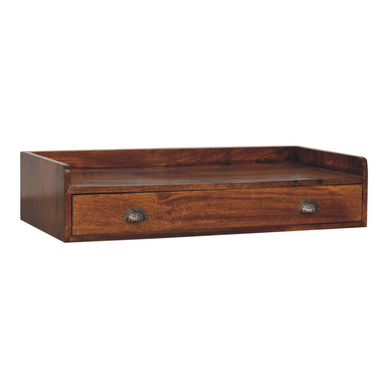 Artisan Furniture Solid Wood Belmont Wall-Mounted Console Shelf, 1 Drawer, Dark Brown