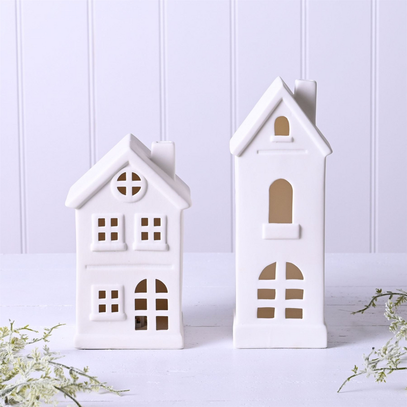 White Ceramic LED House Ornament