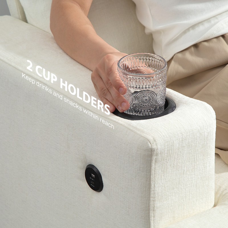 HOMCOM 3 Seater Sofa, Fabric Sofa with USB Ports and Cup Holders, Cream