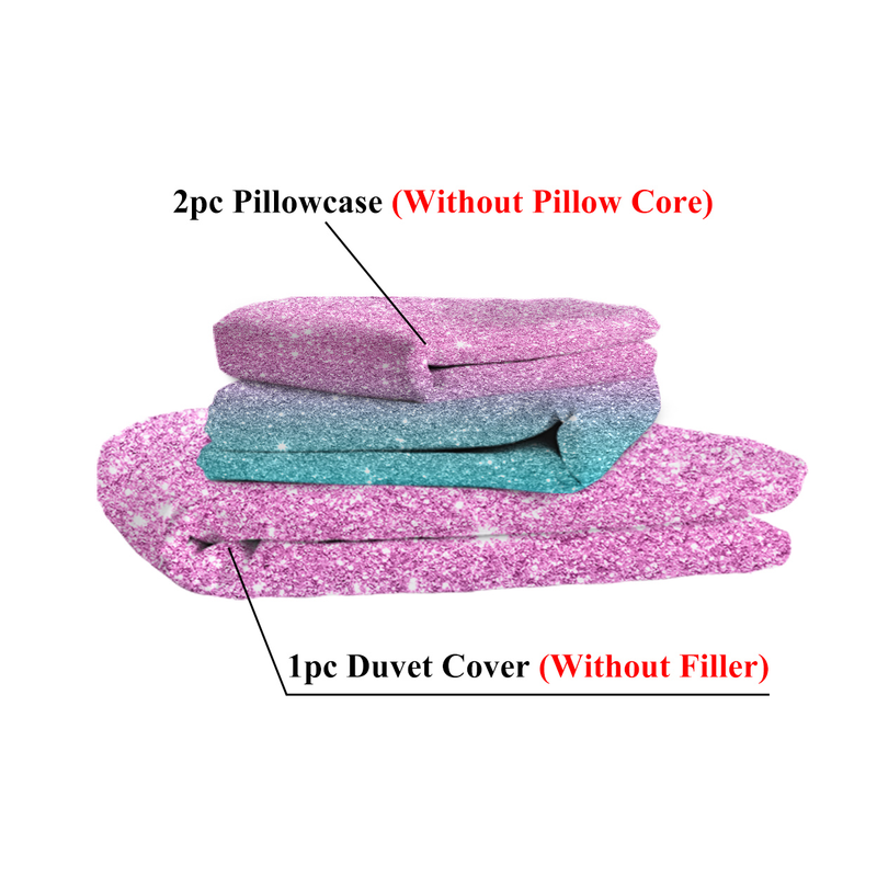 Girly Duvet Cover Rainbow Glitter Ombre Bedding Sets 3 Pcs Chic Unicorn Pink Purple Blue Green Pastel Bed Spreads Sparkle Quilt Cover Set with 2 Pillow Shams (Single)