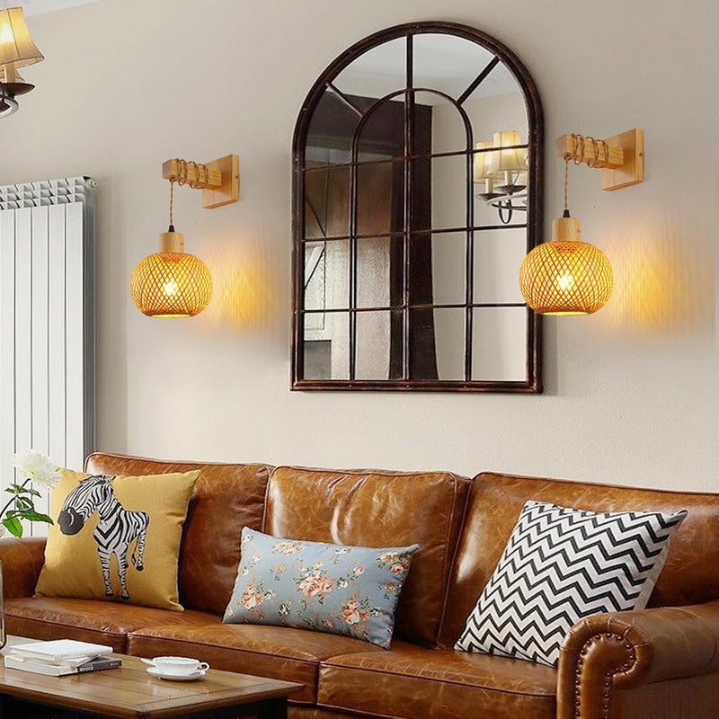 Bamboo Wall Light Boho Handwoven E27 Lamp Shade Schindora