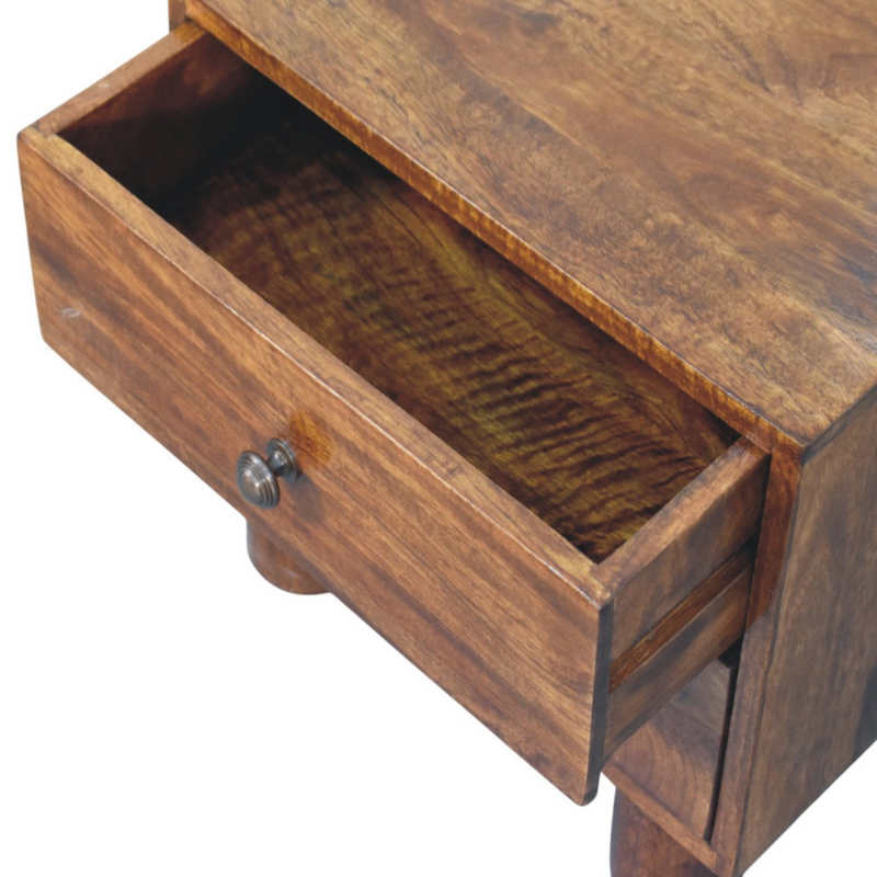 Artisan Furniture Solid Wood Tula Chestnut Nightstand, 2 Drawers, Dark Brown
