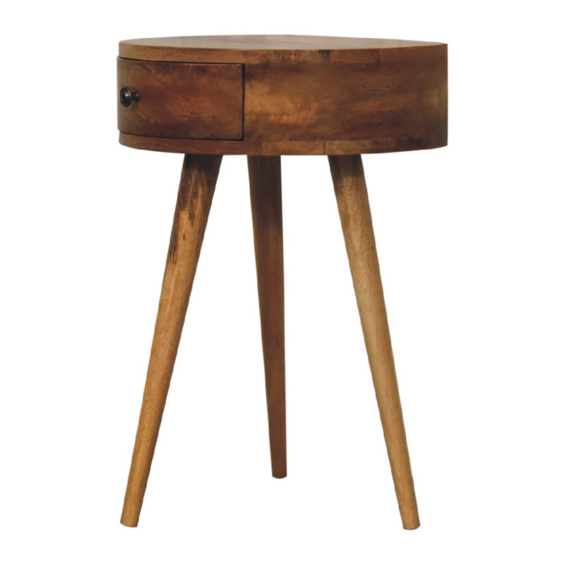 Artisan Furniture Solid Wood Mini Oak-ish Circular Shape Bedside