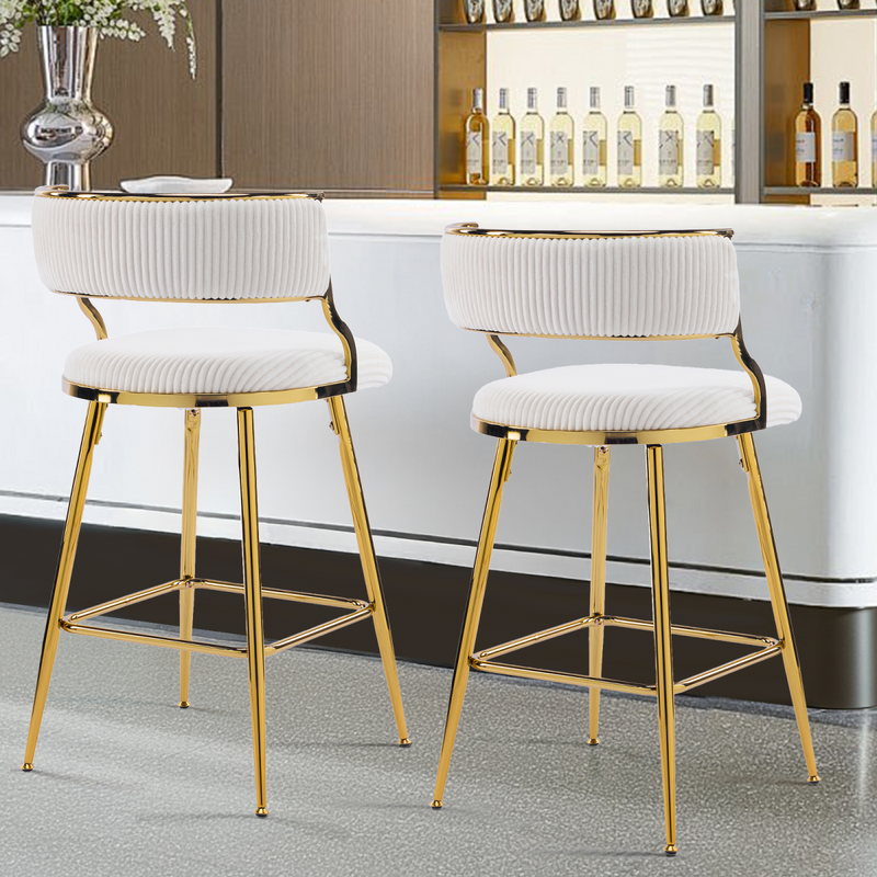 2pcs Thick Corduroy Gold-plated Iron Feet Bar Stool Beige