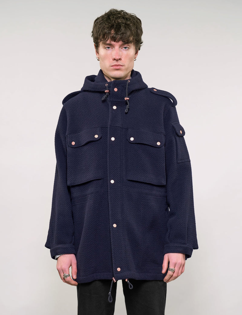 IMMORTAL Hooded Parka - Navy Waffle Texture