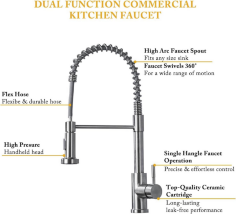Monobloc Silver Kitchen Sink Mixer Taps with Pull Out Hose Spray Single LeverTap