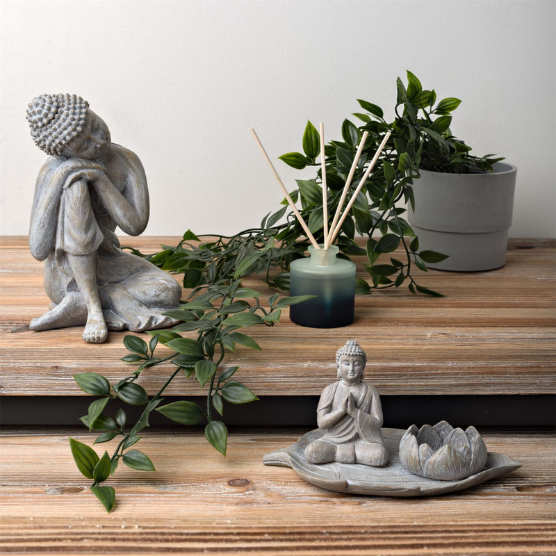 Juliana Buddha with Lotus Tea Light Holder on Leaf