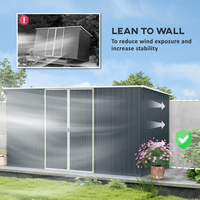 Outsunny 11 x 5.6ft Galvanised Metal Garden Shed with Lockable Doors, Grey