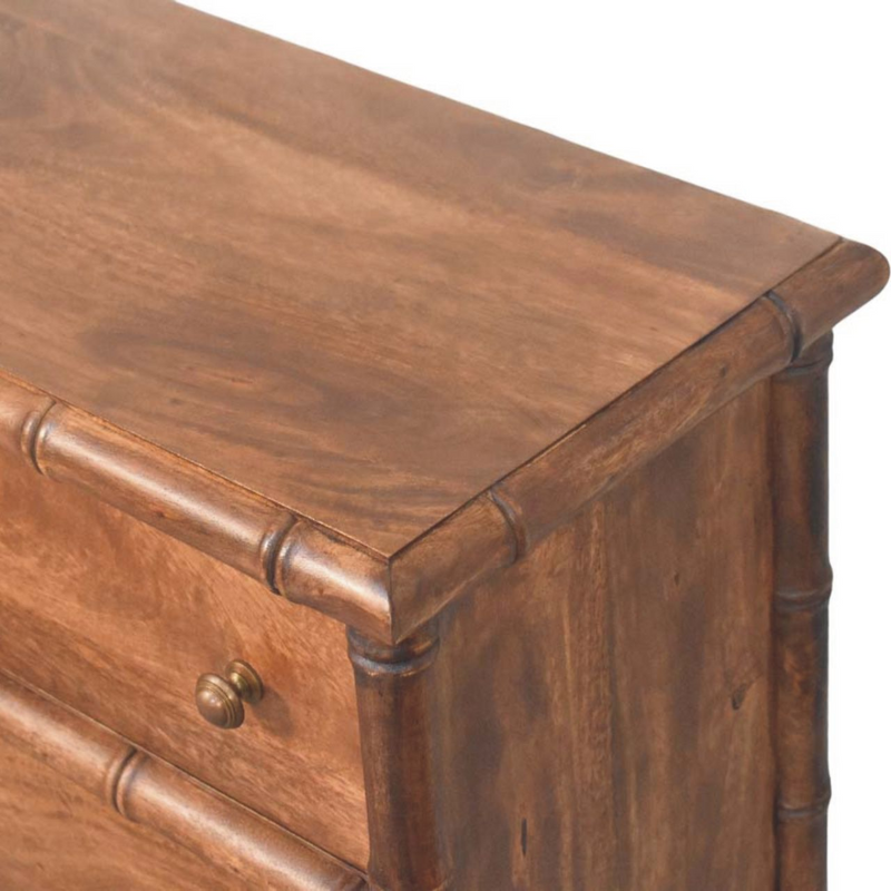Artisan Furniture Solid Wood Bamboo Carved 3-Drawer Chest, Brown