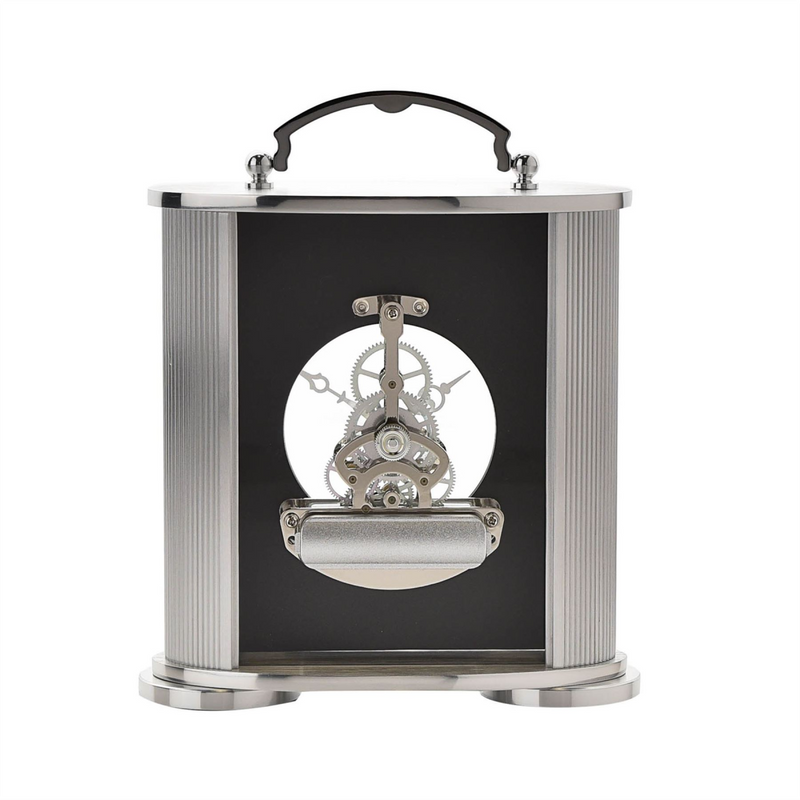 Wm. Widdop Silver & Black Mantel Clock Skeleton Movement