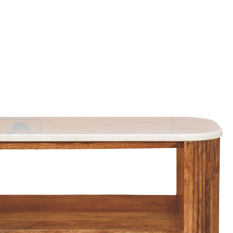 Artisan Furniture Solid Wood Beaumont Marble Shoe Bench, Top Marble, 2 Shelves, Brown & White